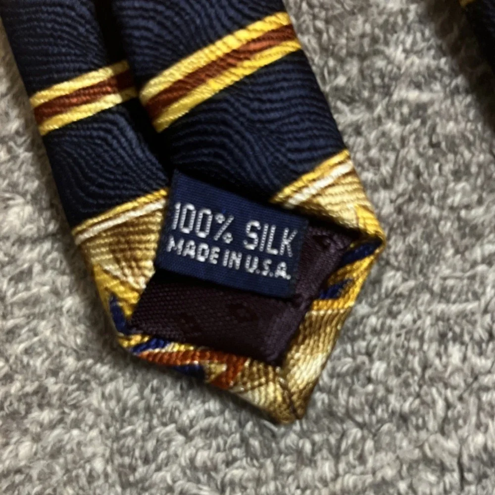 Benchmark 100% Silk Made In USA Gold, Navy Men's Classic Tie Colorful 58